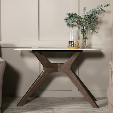 Marcello Sintered Stone Console Table - Walnut – styled in a living room