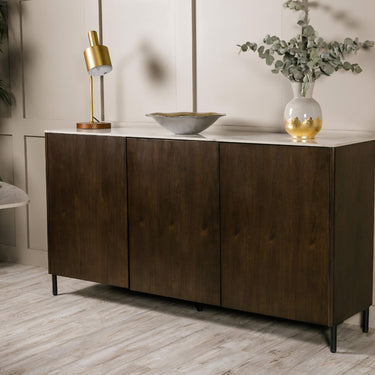 Marcello Sintered Stone Sideboard - Walnut – styled in a dining room