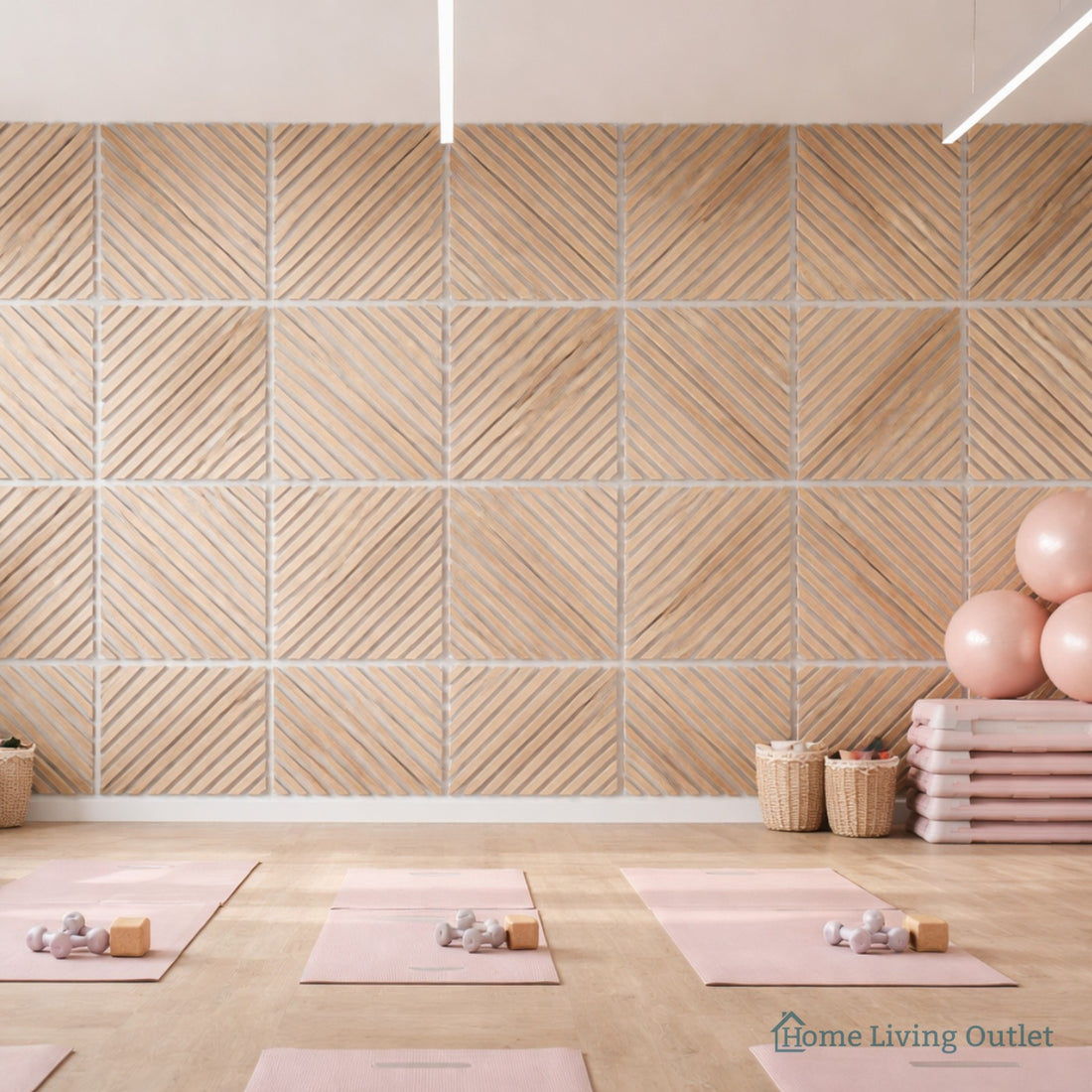 Neutral Collection - Acoustic Wall Panels - Oak on Grey Felt - Square/Diagonal - 60cm x 60cm (6 Pack)