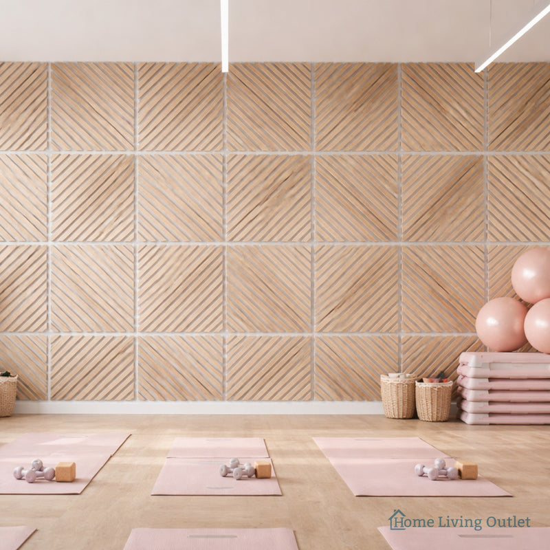 Neutral Collection - Acoustic Wall Panels - Oak on Grey Felt - Square/Diagonal - 60cm x 60cm (6 Pack)