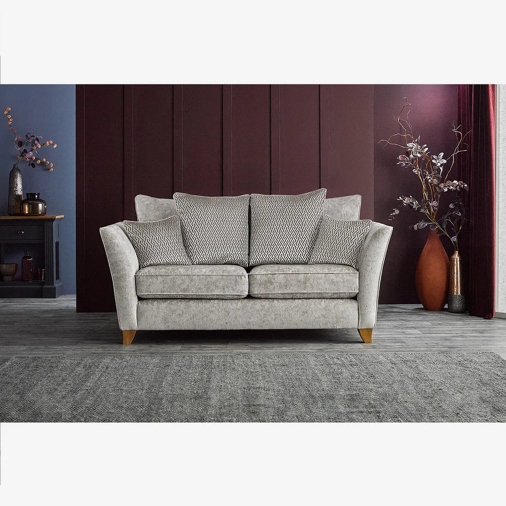 Broadway 2 Seater Sofa Pillow Back In Nickel Fabric - Brand New