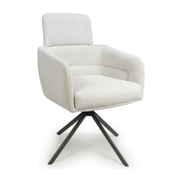 Oriel 135cm Round Green Dining Table & 4 Polaris White Corduroy Swivel Chairs Dining Set – the dining chair