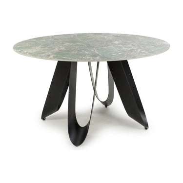 Oriel 135cm Round Green Dining Table & 4 Polaris White Corduroy Swivel Chairs Dining Set – the dining table