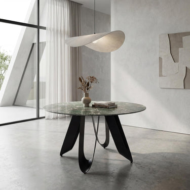 Oriel 135cm Round Green Dining Table – styled in a dining room