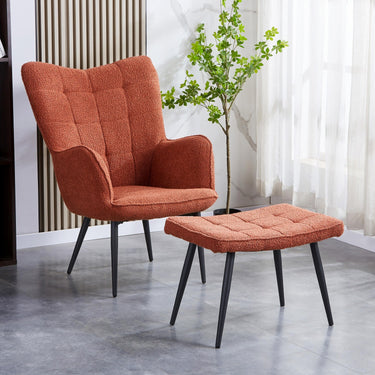 Pascal Boucle Armchair & Footstool - Copper – styled in a living room