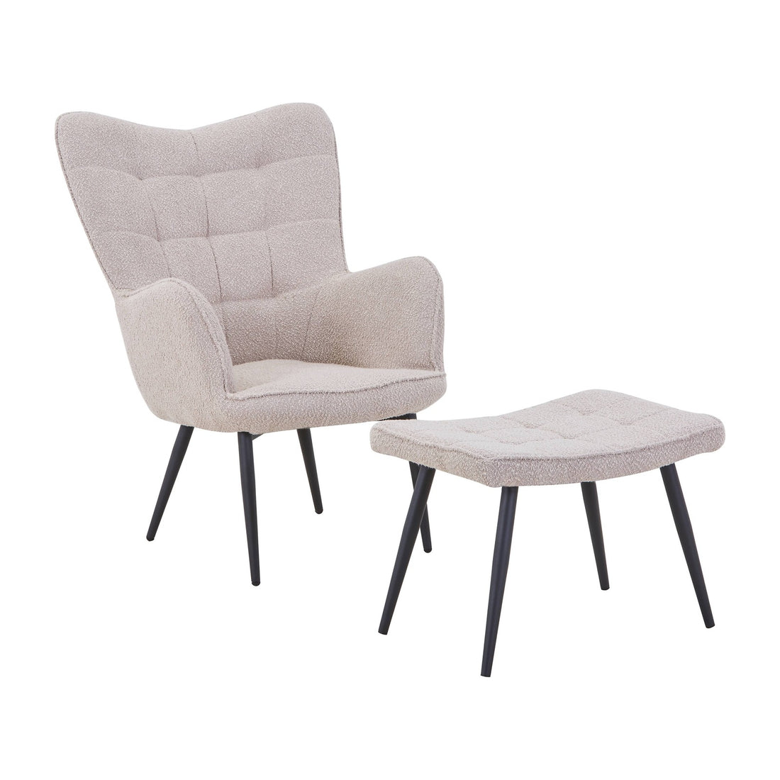 Pascal Boucle Armchair & Footstool - Light Brown – angled view