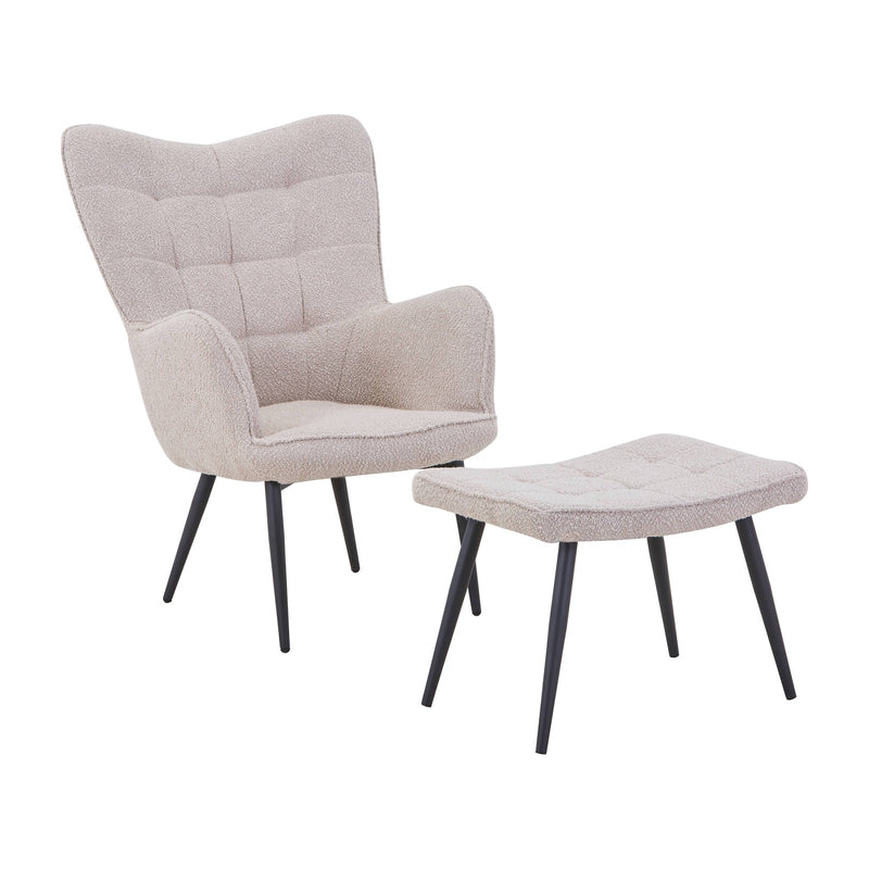 Pascal Boucle Armchair & Footstool - Light Brown
