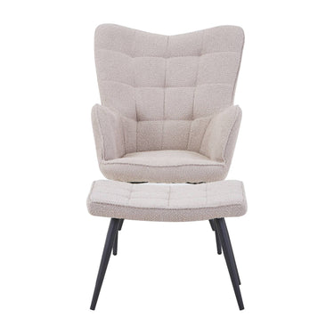 Pascal Boucle Armchair & Footstool - Light Brown – front view