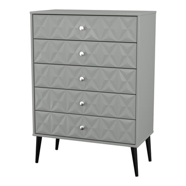 Pixel 5 Drawer Wide Chest of Drawers in Dusk Grey, angled view