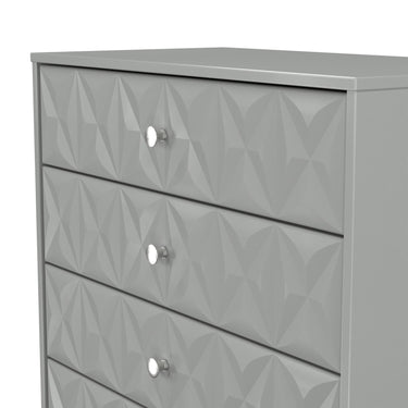 Pixel 5 Drawer Wide Chest of Drawers in Dusk Grey, close-up of the patterned drawer fronts