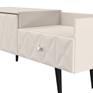 Pixel Split Level TV Unit in Kashmir Matt, close-up of the patterned drawer fronts