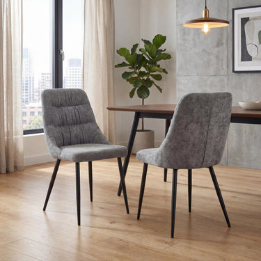 Rhett Chenille Effect Dining Chair - Grey – styled in a dining room