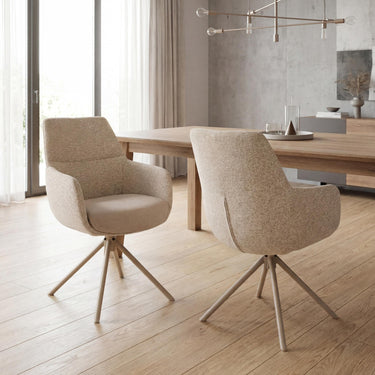 Rialto Tweed Swivel Dining Chair - Natural – styled in a dining room