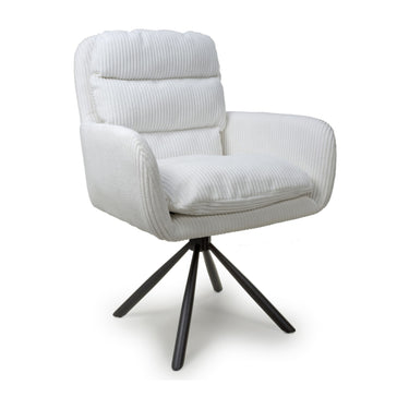 Rotazi Rotating Round White Extending Dining Table & 4 Cassie White Corduroy Swivel Chairs Dining Set – the dining chair