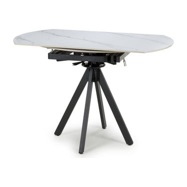 Rotazi Rotating Round White Extending Dining Table & 4 Denham Mink Swivel Chairs Dining Set – dining table, alternate view