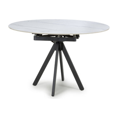 Rotazi Rotating Round White Extending Dining Table & 4 Genoa Natural Chairs Dining Set – the dining table