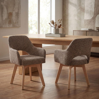 Rowan Fabric Swivel Dining Chair - Coffee – styled in a dining room