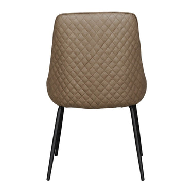 Sadina dining chair back view showing taupe diamond-quilted leather-effect panel and black metal legs
