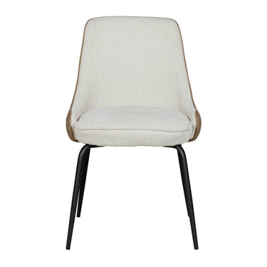 Sadina dining chair in biscuit textured fabric, front view showing padded seat and curved backrest