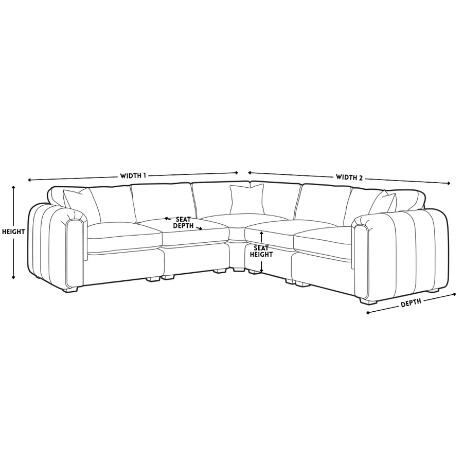 Dimension diagram for Roxy Night - 3 Corner 3 Fabric Sofa