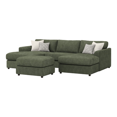 Selby Small U Shape Fabric Sofa in Ravel Forest fabric, shown with the footstool (sold separately)