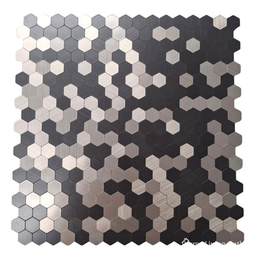 Self Adhesive 3D Mosaic Wall Tiles - Mini Hexagon - 30cm x 30cm (10 Pack) – Chrome/Black