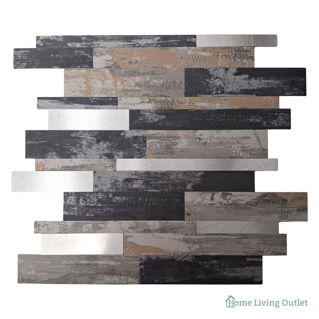 Self Adhesive 3D Mosaic Wall Tiles - Slate - 30cm x 30cm (10 Pack) – Black mixed with Gold
