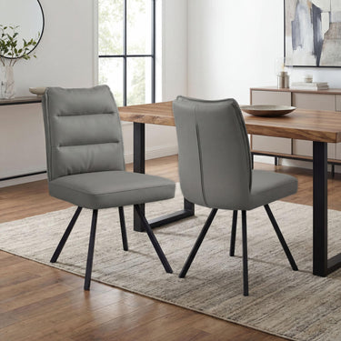 Stellan Leather Effect Dining Chair - Dark Grey – styled in a dining room