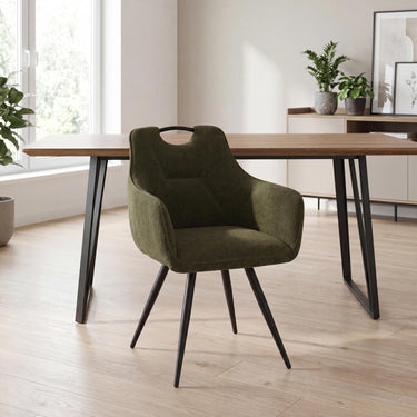 Tobin Fabric Dining Chair - Green – styled in a dining room
