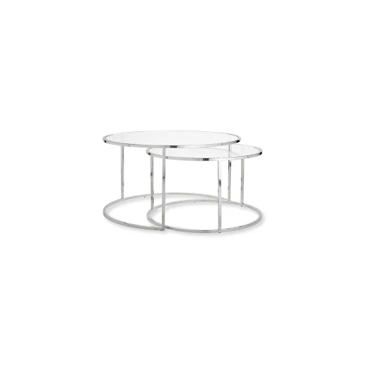 Lydia x 2 Chrome Glass Round Nest Coffee Table