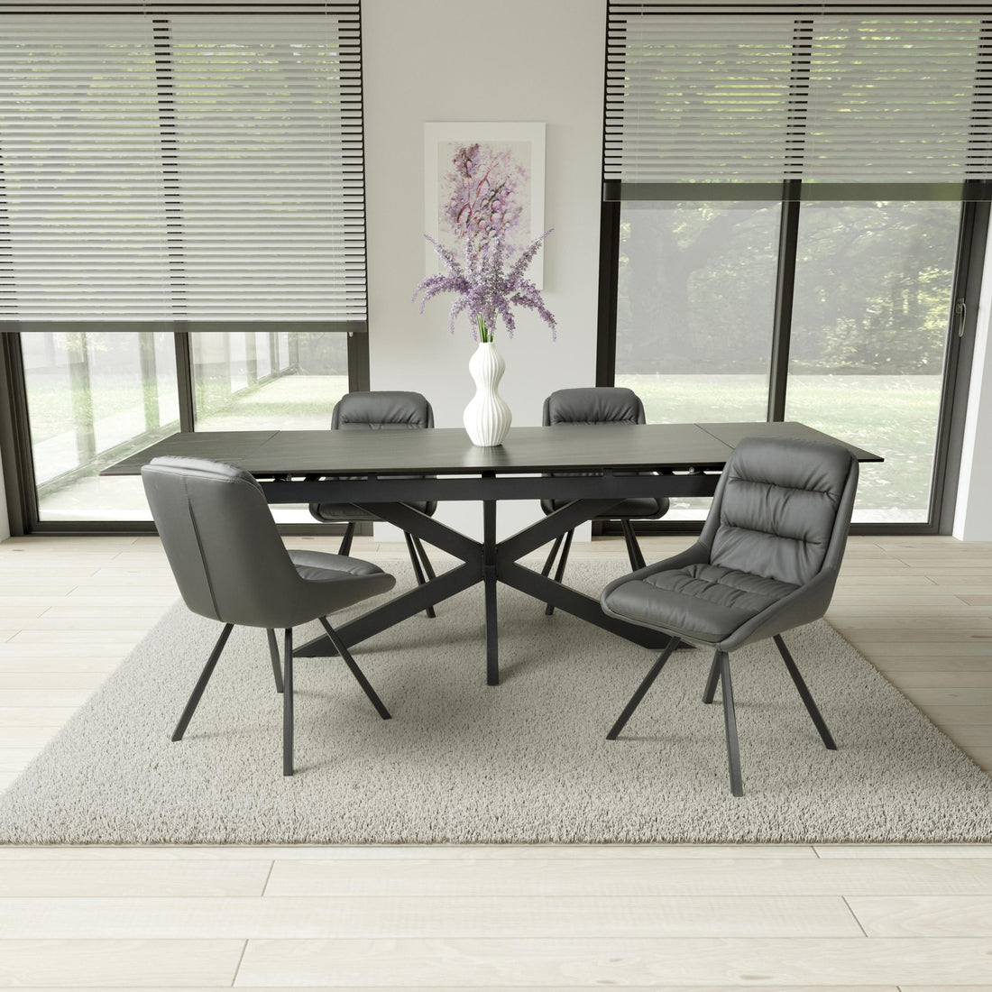 Verano 1.6m-2.4m Extending Grey Sintered Stone Dining Table & 6 Denham Grey Swivel Chairs Dining Set – complete dining set