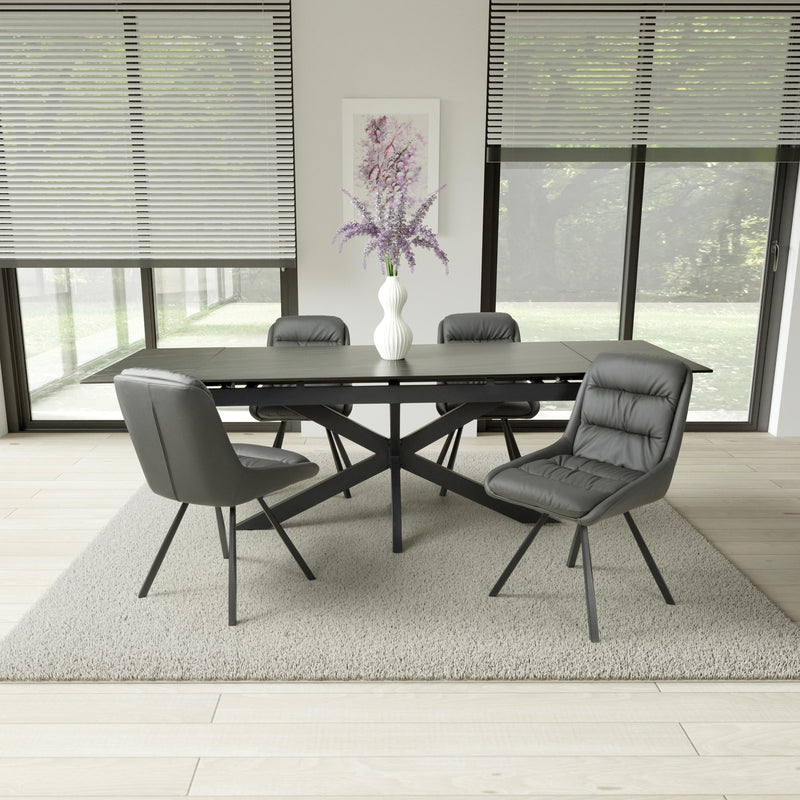 Verano 1.6m-2.4m Extending Grey Sintered Stone Dining Table & 6 Denham Grey Swivel Chairs Dining Set