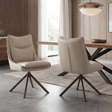 Vienna Two-Tone Swivel Dining Chair - Stone – styled in a dining room