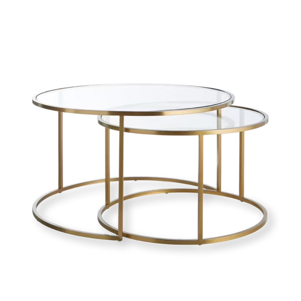 Sofology Lydia x 2 Gold & Glass Round Nest Coffee Table